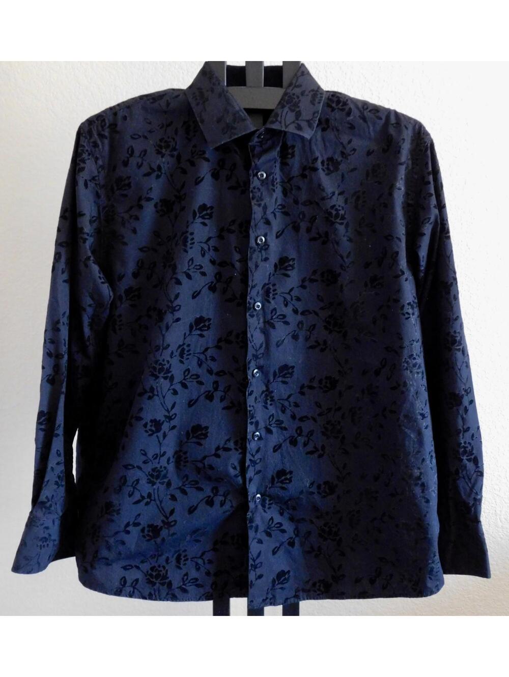 Tallia Men's Size XL 17.5 Black Flocked Floral Dress Shirt Cotton Long Sleeve